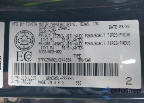 2020 Toyota Tacoma z USA, uszkodzony, nr VIN 5TFCZ5AN2LX244304